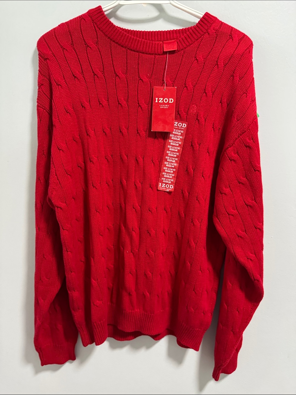 IZOD Men’s Bright Red Cable Crewneck Sweater
